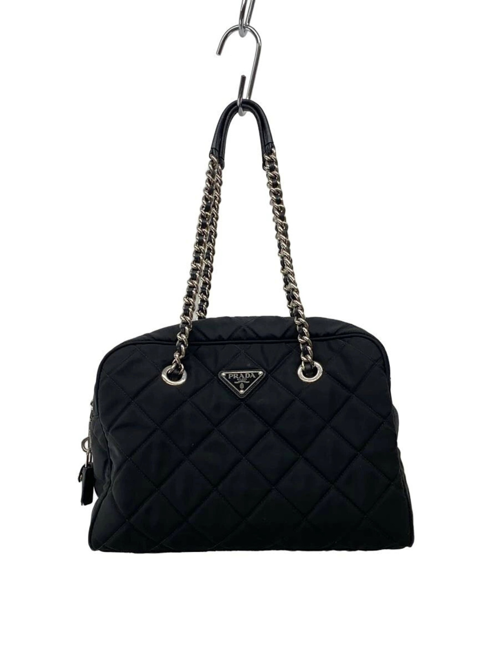 Prada black quilted crossbody bag diamond stitch leather zipper